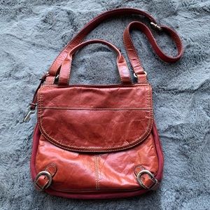 Fossil Red Leather/Canvas Handbag